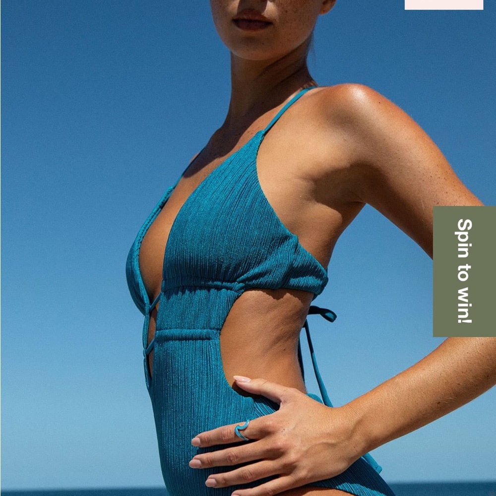 Berlook NWT Teal Textured Sexy One-Piece Swim - Cutout Back - Picture 13 of 13